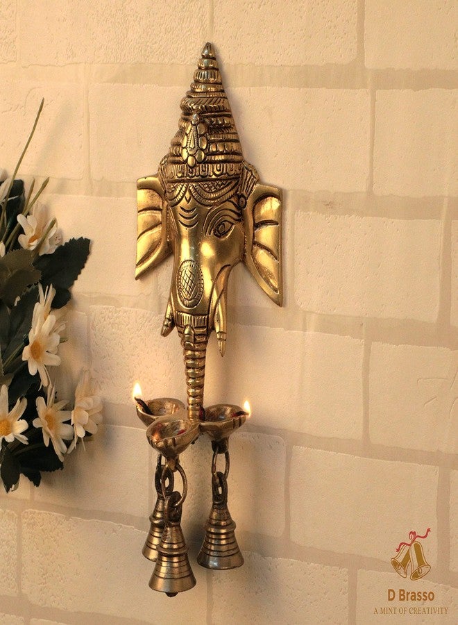 D Brasso Premium Brass Ganesha Wall Hanging Diya with Bells - Antique Finish Oil Lamp for Pooja Room, Mandir & Temple Décor | Traditional Diwali Gift Item (650 Grams) - Image 2